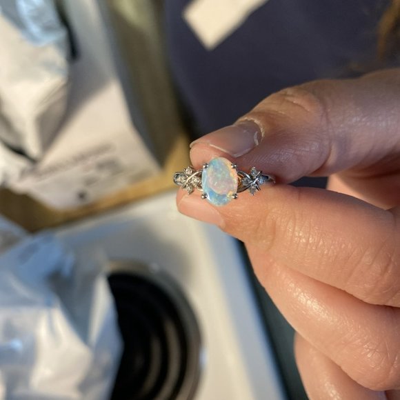 Classic Solitaire Oval Opal Promise Ring In Gold - Picture 9 of 16